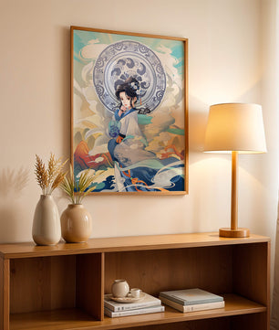 Elegantly Dressed Woman with Traditional Chinese Backdrop