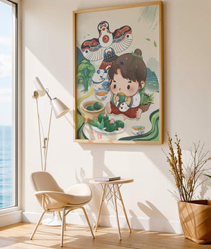 Charmante illustration d’un enfant savourant un plat traditionnel