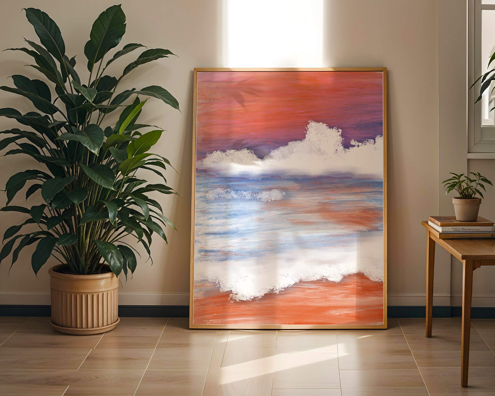 Calming Ocean Waves with Serene Sunset Sky