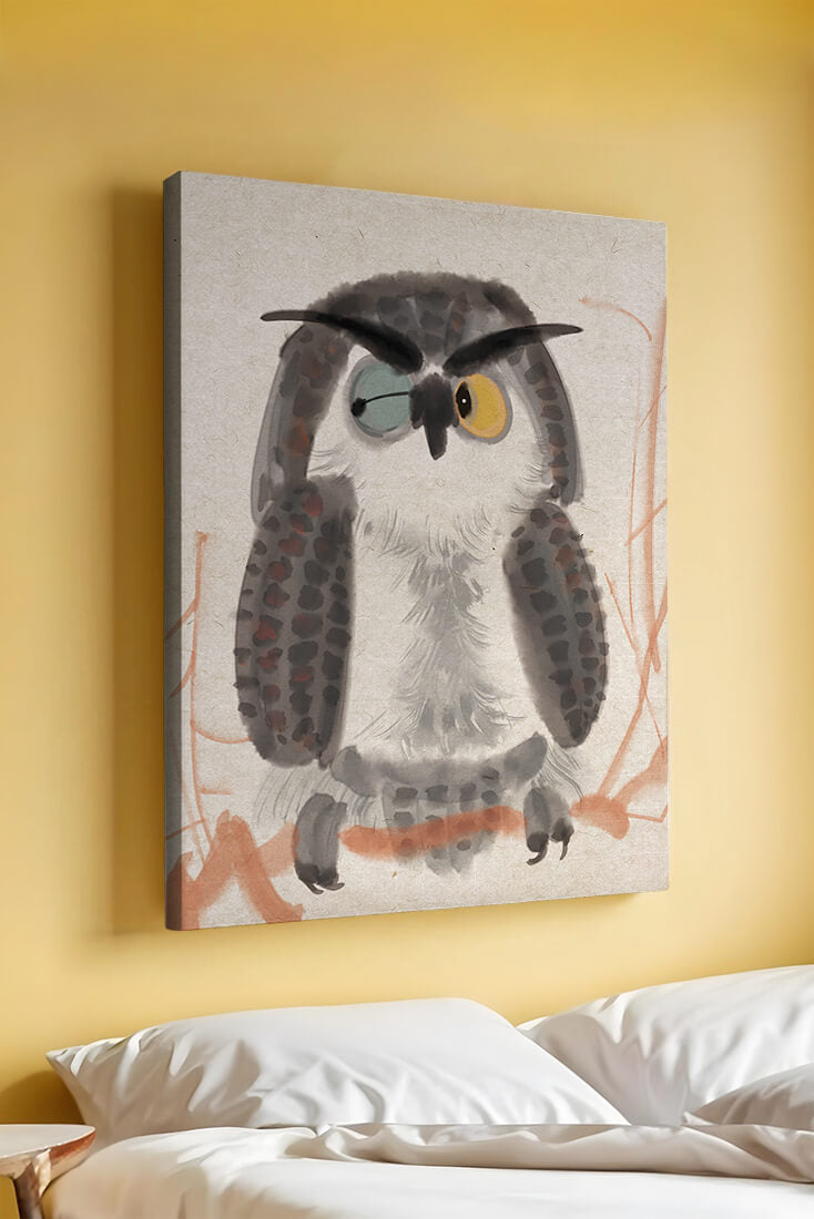 Whimsical Owl Illustration with Colorful Eyes