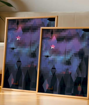 Geometrische abstrakte Kunst in lebhaften Blau- und Lilatönen