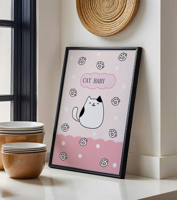 Adorable cat baby illustration with cute paw prints and polka dots