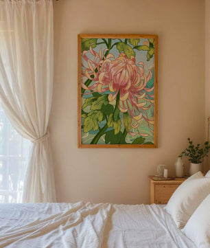 Belle illustration florale avec chrysanthème et feuilles vertes