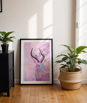 Pastel watercolor illustration of antelope with floral horns