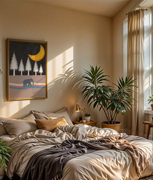 Serene Night Scene with Elephant Under Golden Moon in Forest - Mi tienda
