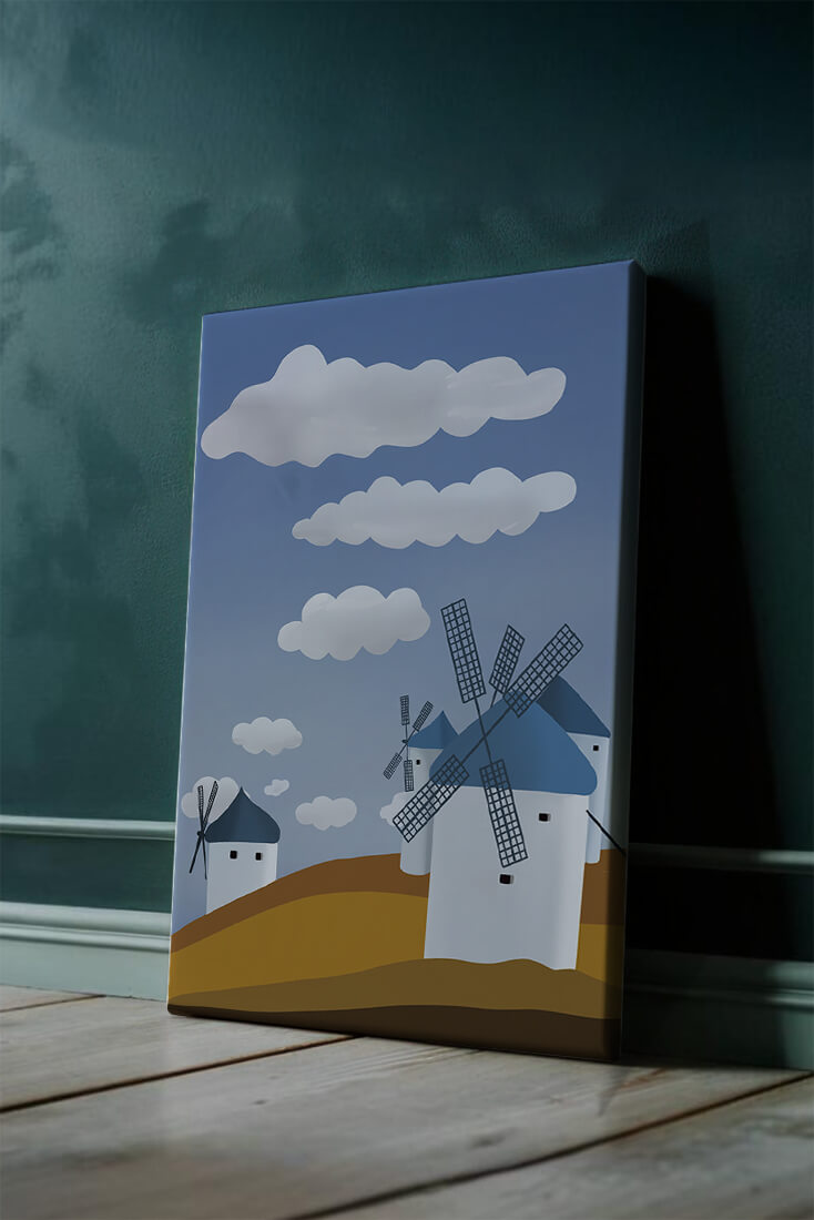 Scenic Windmills on a Sunny Day with Blue Skies and Clouds