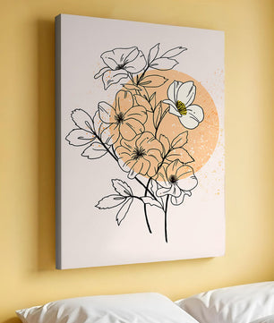 Ilustración floral minimalista con tonos pastel y fondos abstractos