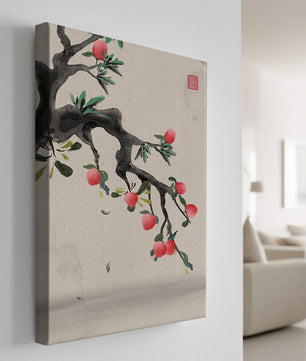 Asian ink painting featuring cherry blossoms on a textured background