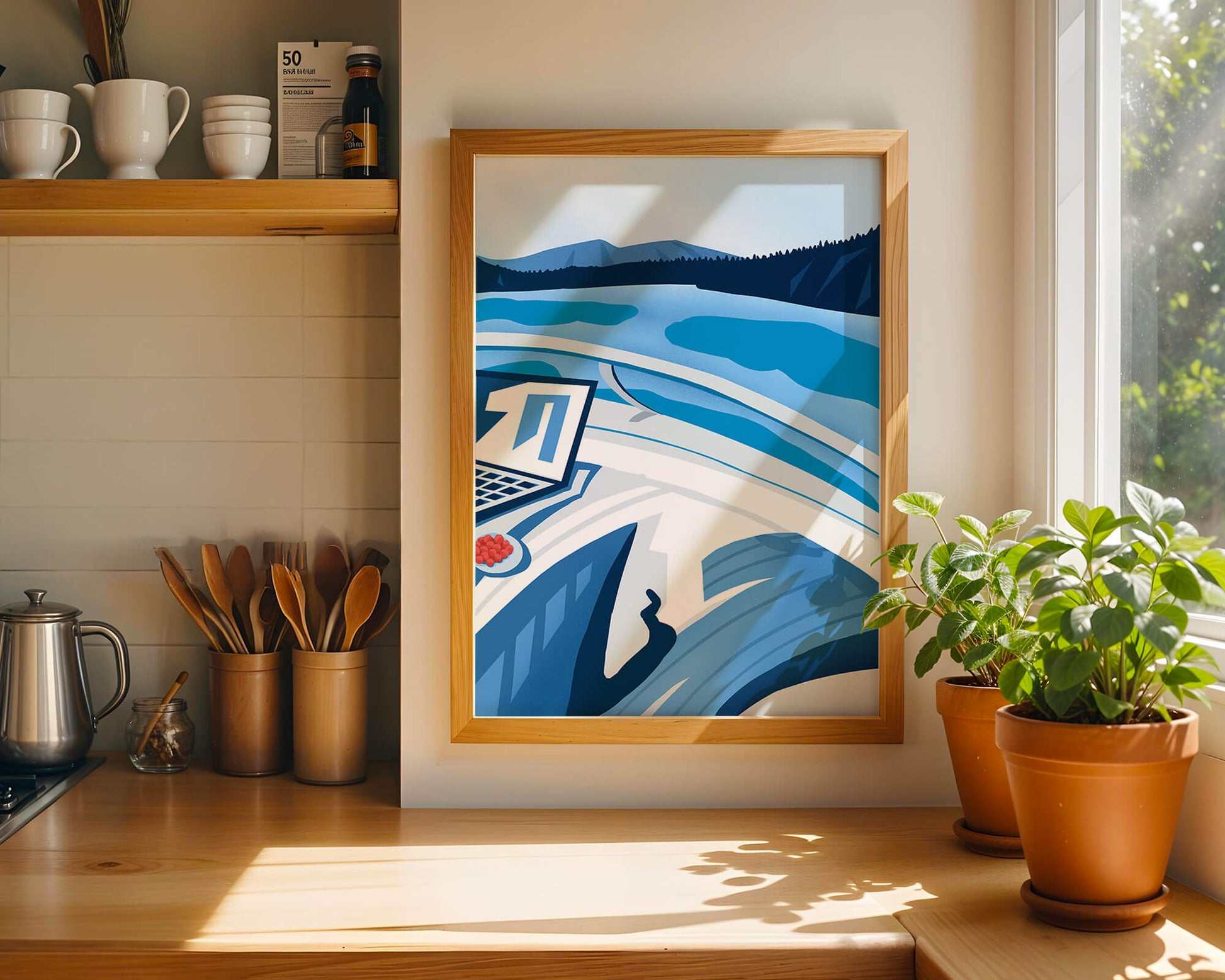 Modern Laptop and Scenic Lake View Illustration