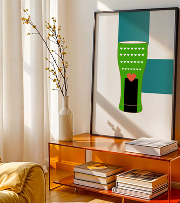 Green vase with heart pattern and minimalistic design
