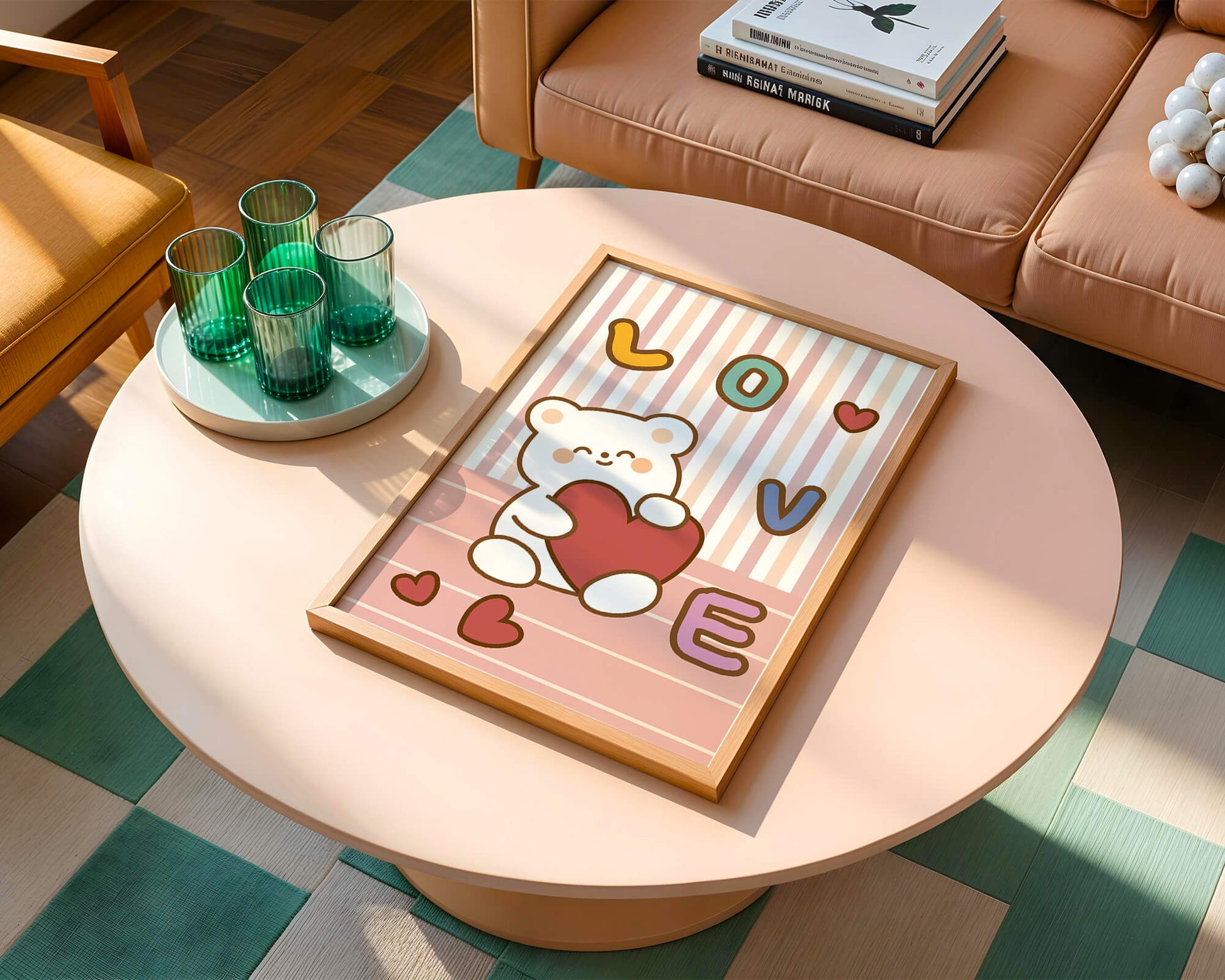 Adorable bear holding a heart in a playful love-themed illustration