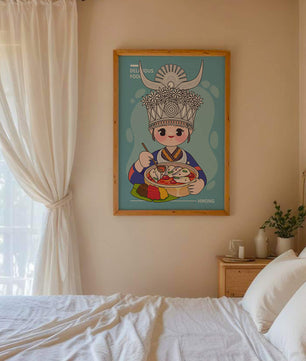 Charming illustration of a person in traditional attire enjoying a meal