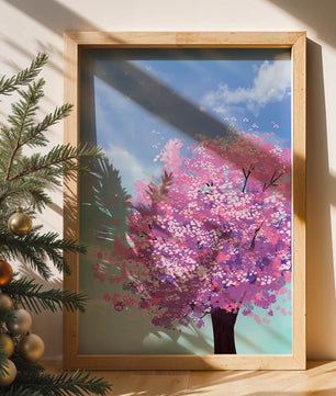 Árbol de cerezo en un entorno celestial sereno