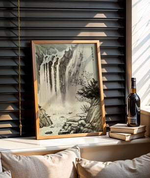 Serene Waterfall in Traditional Chinese Landscape Painting