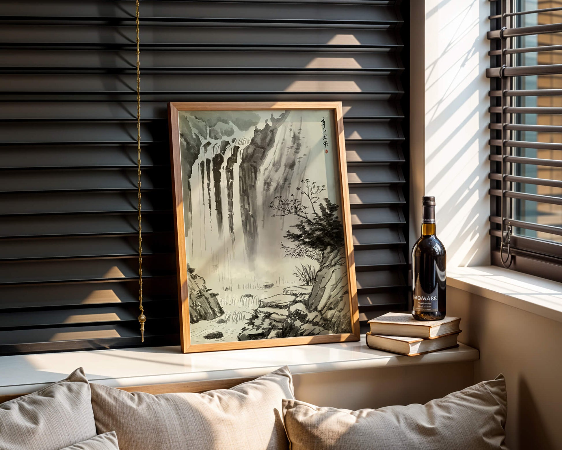 Cascada serena en la pintura de paisaje tradicional china