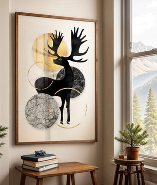 Zeitgenössische Elch-Silhouette-Kunst mit goldenen Akzenten und Marmorstruktur