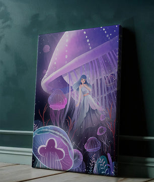 Underwater Fantasy Scene with Jellyfish and Girl