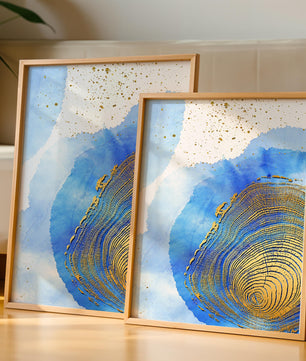 Abstract Watercolor Art with Gold Accents and Circular Pattern Design - Mi tienda
