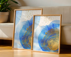 Abstract Watercolor Art with Gold Accents and Circular Pattern Design - Mi tienda