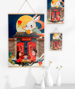 Célébration de la fête de la mi-automne avec un lapin et une réunion de famille