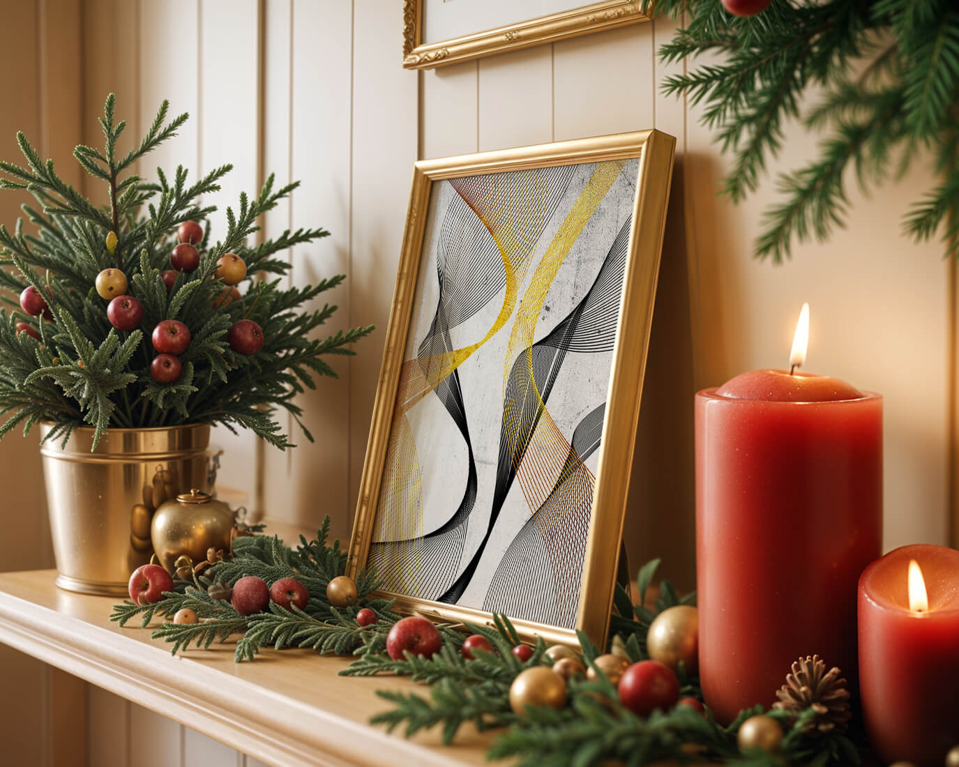 Abstract dynamic lines with golden and black swirls on textured background