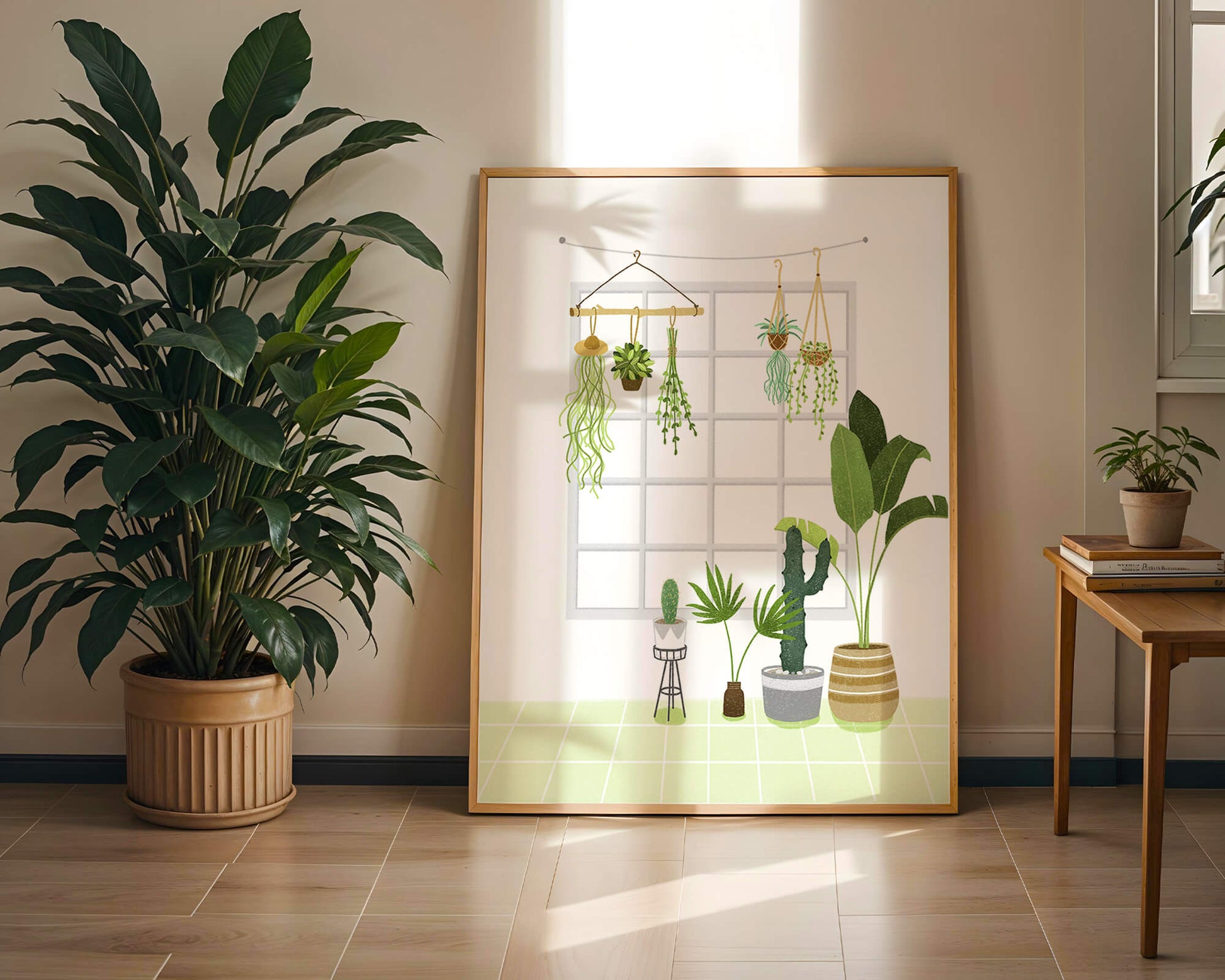 Decoración de interior con plantas colgantes y en macetas