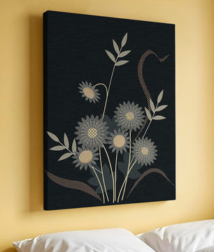Abstract floral design with intricate patterns on dark background