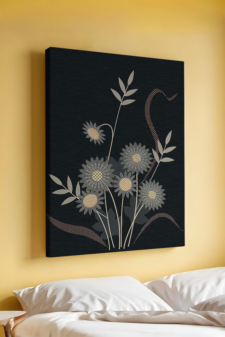 Abstract floral design with intricate patterns on dark background