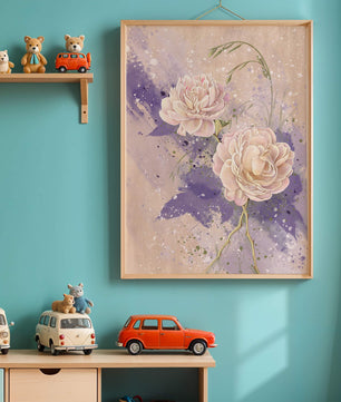 Elegant floral artwork with soft purple and pink hues