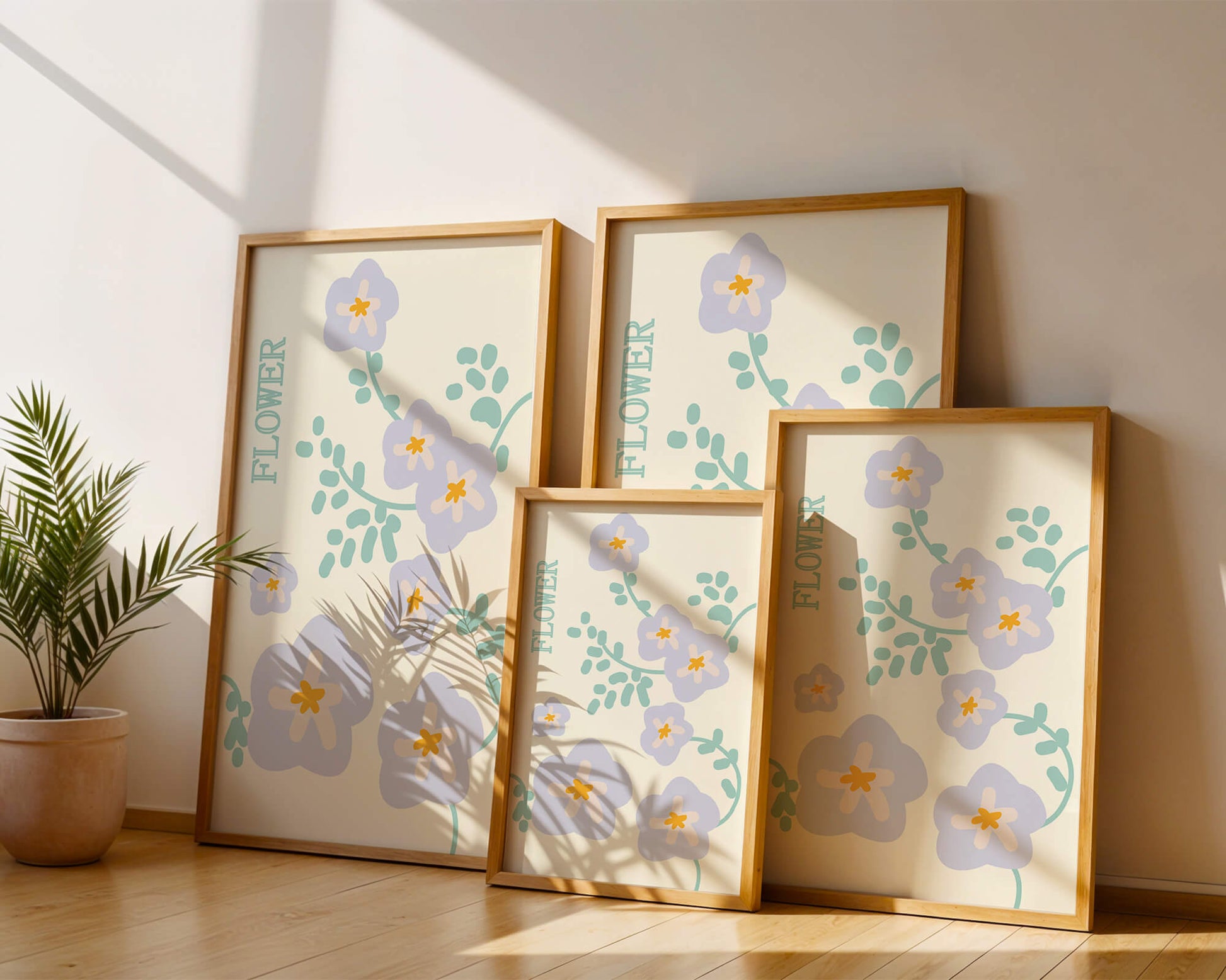 Floral design with pastel flowers and abstract leaves