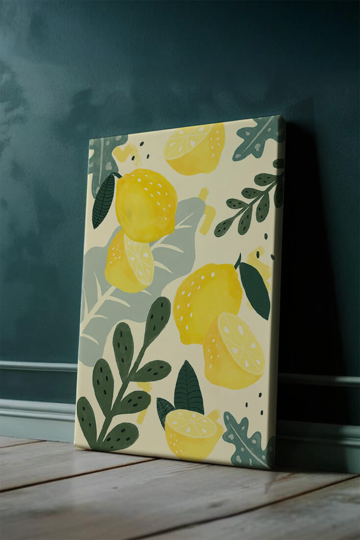 Vibrant lemon and leaf pattern design for home decor