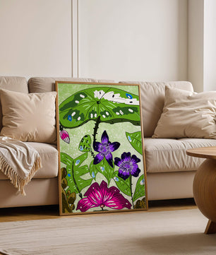 Bunte Blumenillustration mit exotischen Blumen und Blättern