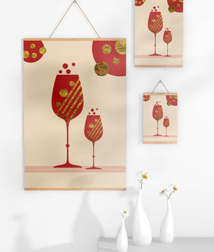 Stylish wine glasses with gold accents and a festive theme