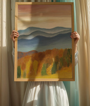 Autumn Mountain Landscape with Vibrant Trees and Colorful Sky