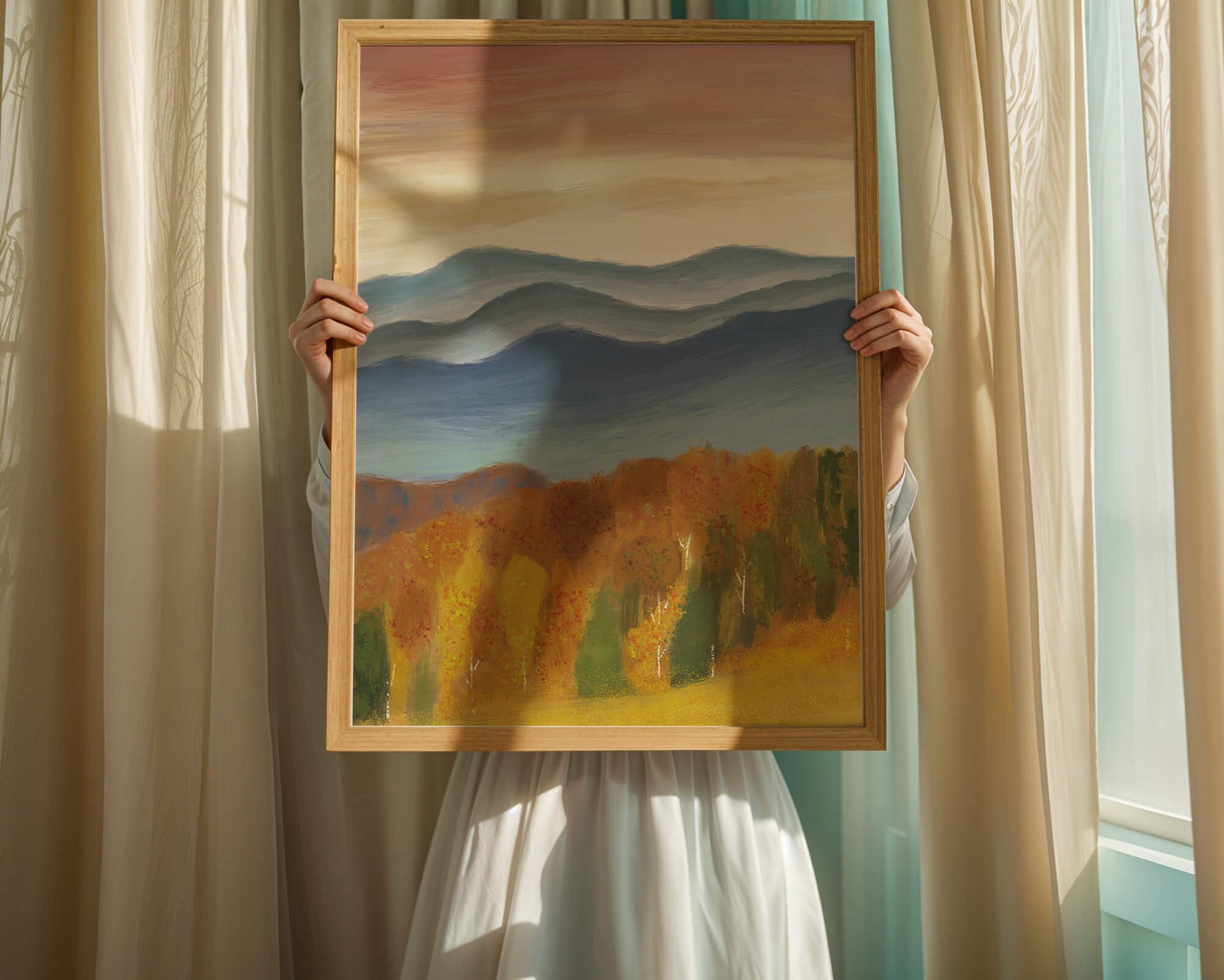 Autumn Mountain Landscape with Vibrant Trees and Colorful Sky