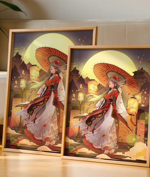 Illustration élégante sur le thème japonais avec une femme sous une ombrelle