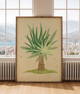 Illustrated tropical yucca plant with a textured background