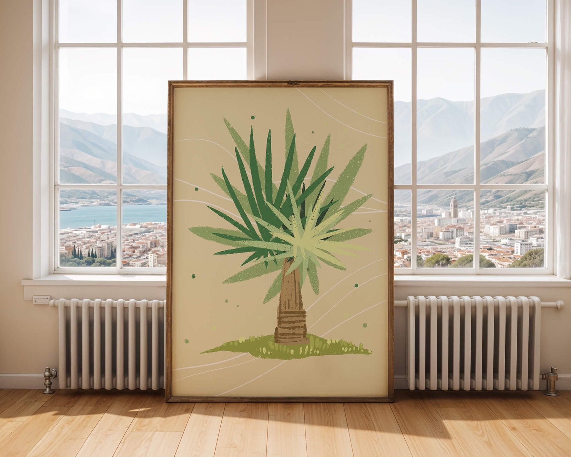 Illustrated tropical yucca plant with a textured background