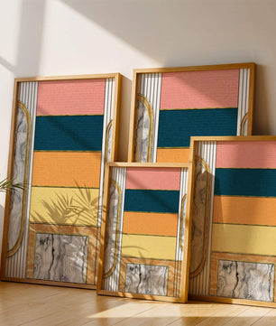 Abstract Geometric Art with Gold and Marble Accents