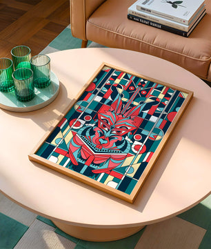 Arte abstracto geométrico de lobo con influencias tribales