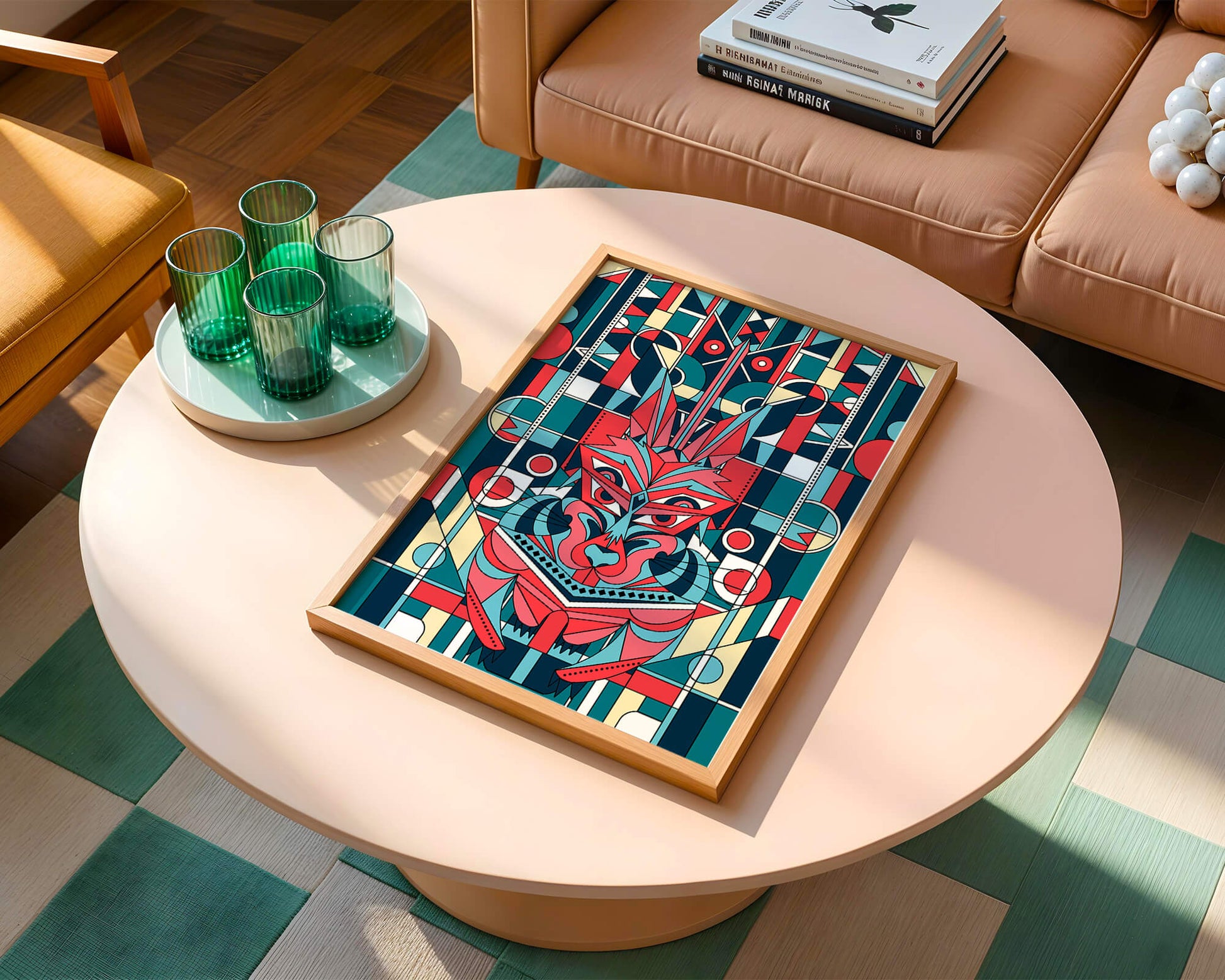 Arte abstracto geométrico de lobo con influencias tribales