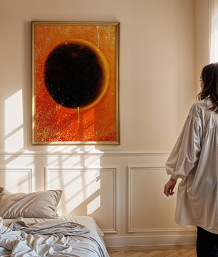 Abstract Representation of a Solar Eclipse with Vibrant Orange and Black Contrast