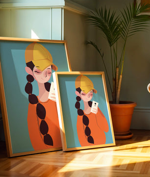 Colorful illustration of a girl with a smartphone