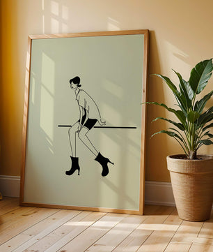 Schicke minimalistische Illustration einer sitzenden Frau in stylischen Stiefeln
