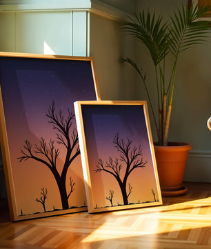 Silhouette Of Tree Against Stunning Sunset Sky With Stars