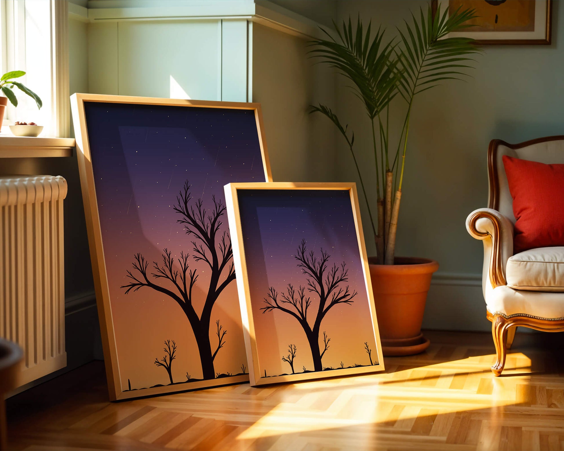 Silhouette Of Tree Against Stunning Sunset Sky With Stars