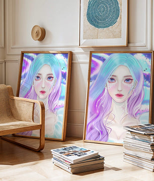 Fantasy portrait of a woman with pastel hair and vibrant features