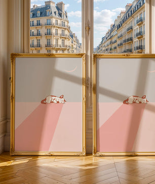 Schlafende Katze in minimalistischer Mondlichtszene