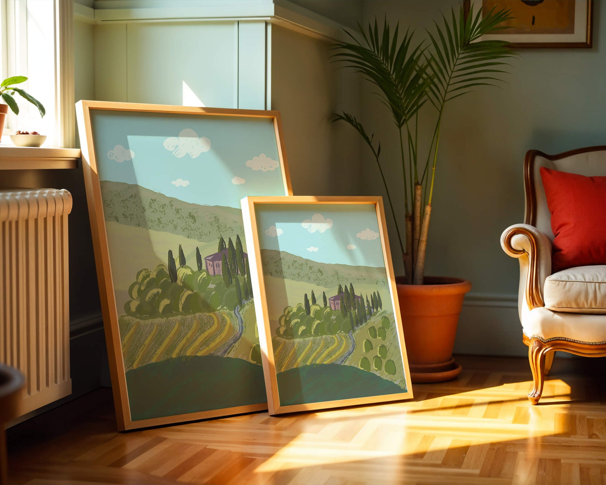 Charming Tuscan Countryside Landscape with Rolling Hills and Cypress Trees