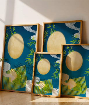 Moonlit night with bamboo and dumplings on a mat